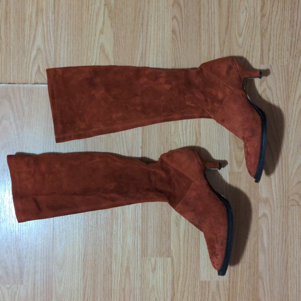 Marina Rinaldi Red Suede Knee High Boots 38 US 7.5 Fall Staple Designer